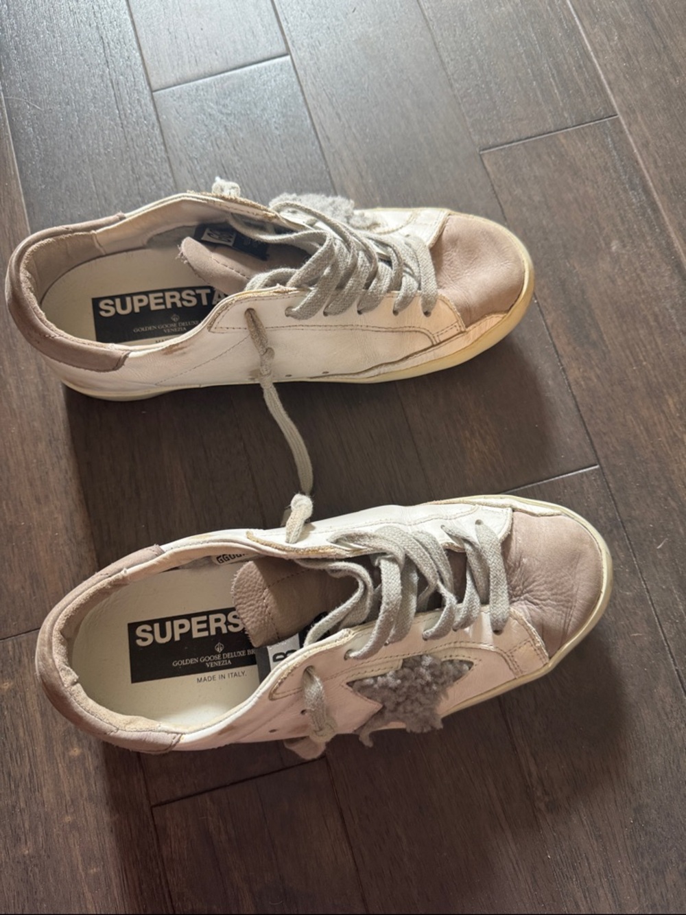 Golden Goose Women's White & Beige Superstar Sneakers with Star Detail